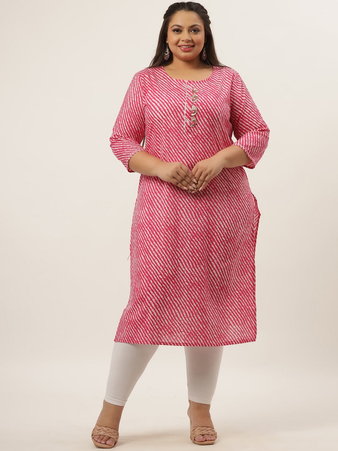 Plus Size Pink Laheriya Printed Kurta-Yufta Store-636KURPPK3XL