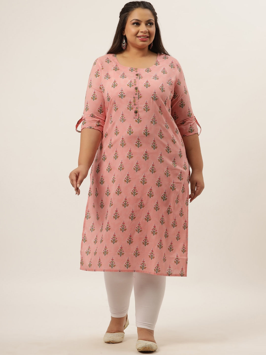 Plus Size Pink Printed Kurta-Yufta Store-4733KURPPK3XL