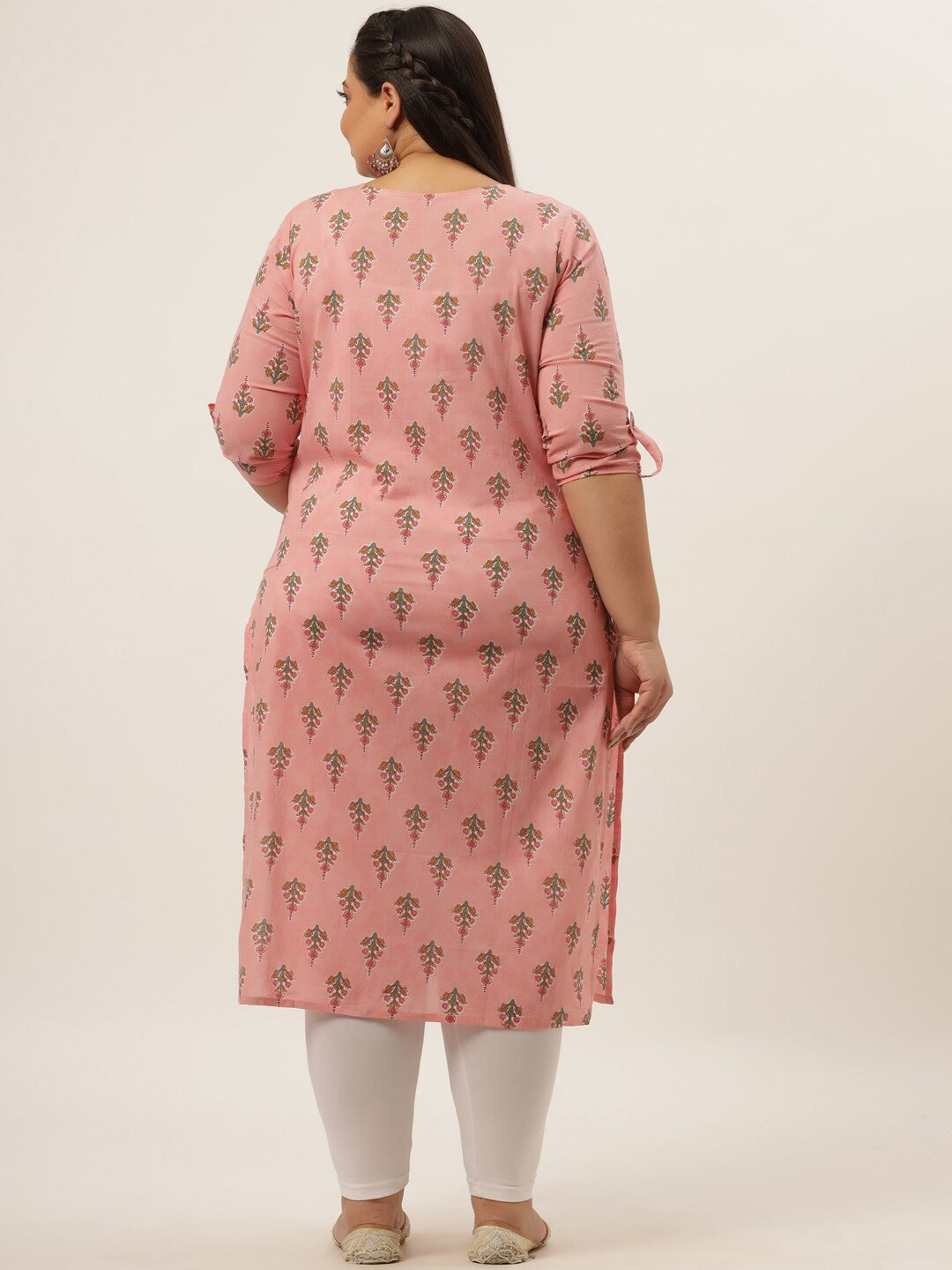 Plus Size Pink Printed Kurta-Yufta Store-4733KURPPK3XL