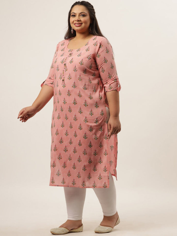 Plus Size Pink Printed Kurta-Yufta Store-4733KURPPK3XL