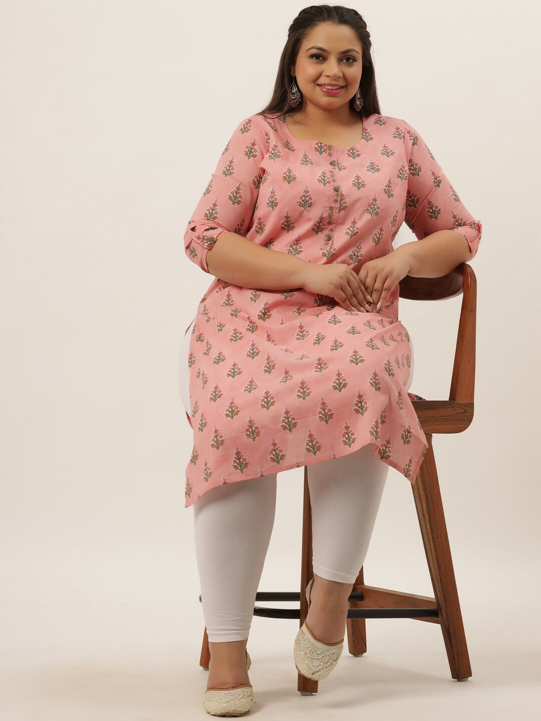 Plus Size Pink Printed Kurta-Yufta Store-4733KURPPK3XL