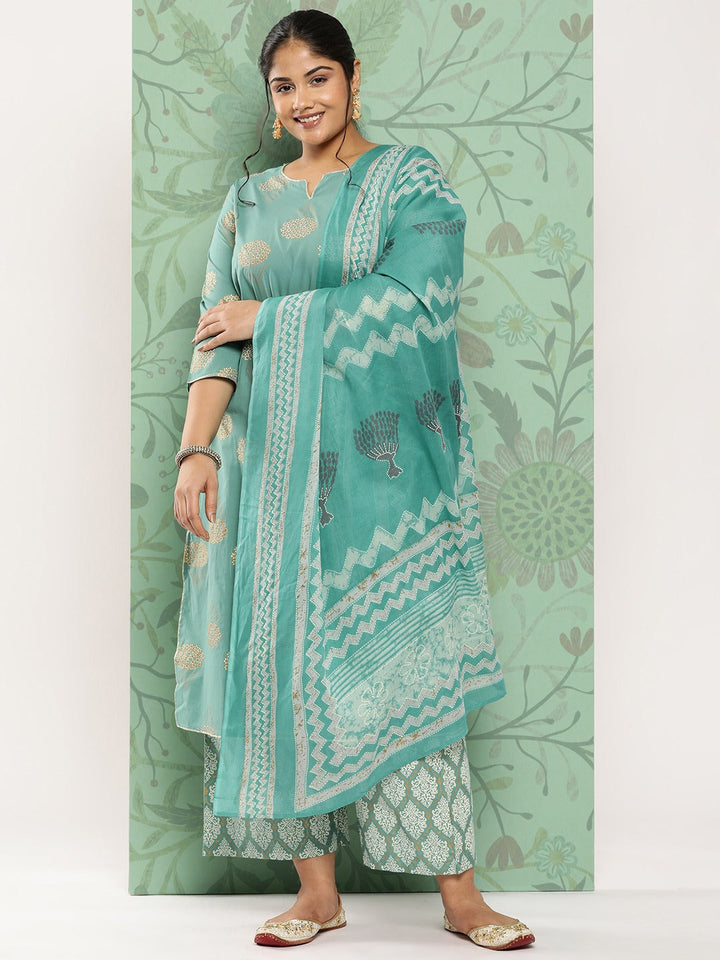 Plus Size Printed Cotton Kurta Dupatta Set-Yufta Store-702PSKDBL3XL