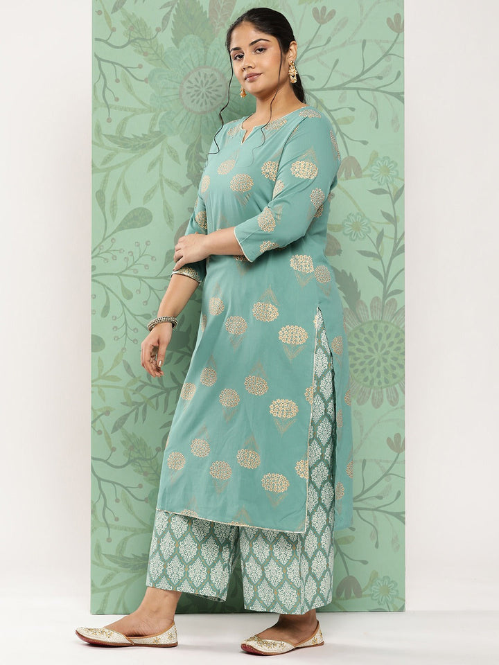 Plus Size Printed Cotton Kurta Dupatta Set-Yufta Store-702PSKDBL3XL