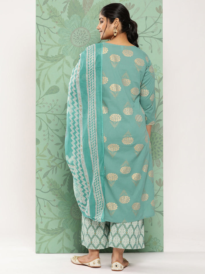 Plus Size Printed Cotton Kurta Dupatta Set-Yufta Store-702PSKDBL3XL