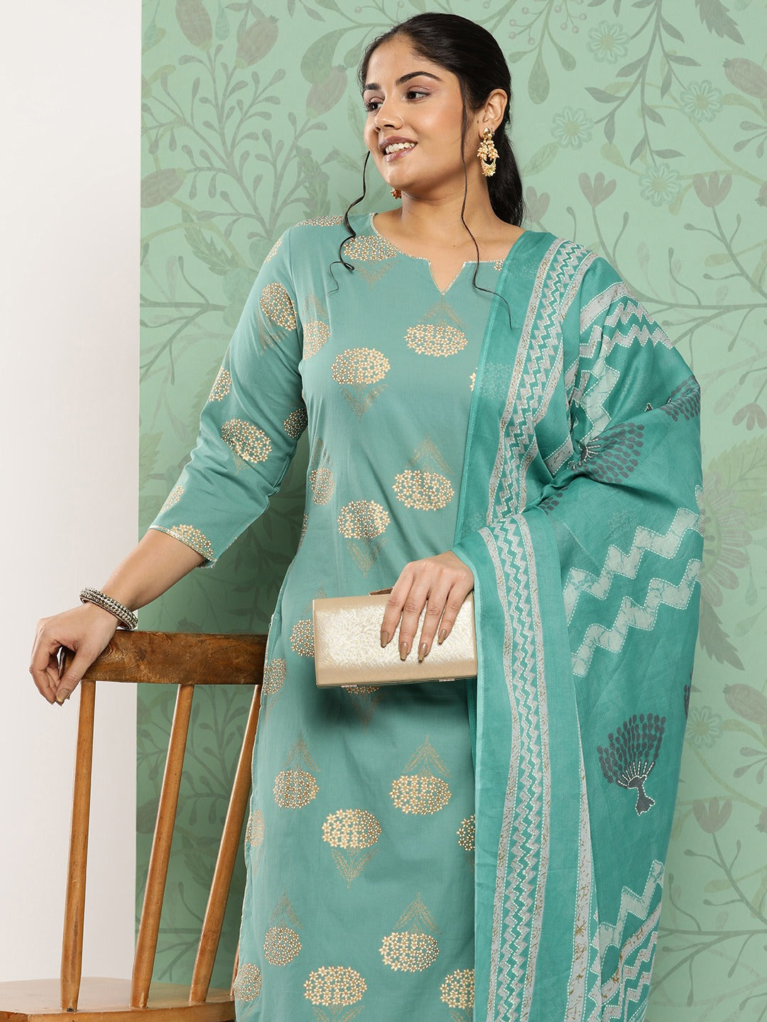 Plus Size Printed Cotton Kurta Dupatta Set-Yufta Store-702PSKDBL3XL