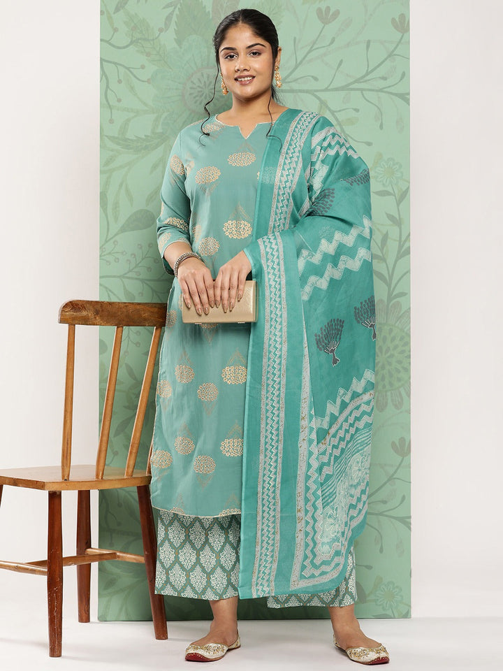 Plus Size Printed Cotton Kurta Dupatta Set-Yufta Store-702PSKDBL3XL