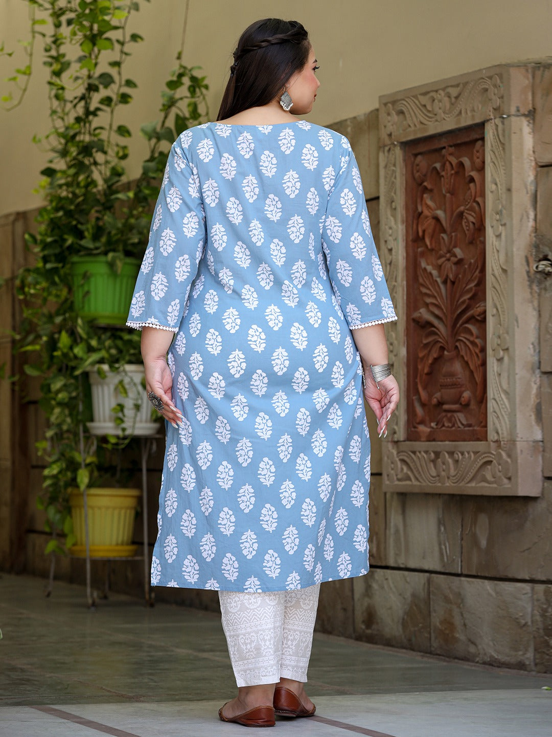 Plus Size Printed Cotton Kurta Dupatta Set-Yufta Store-9720PSKDBL3XL