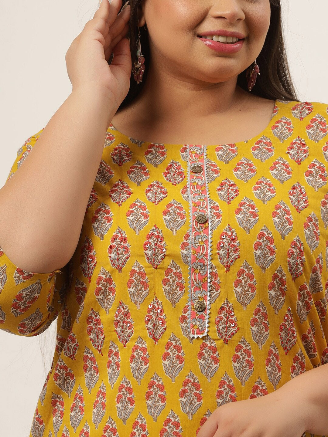 Plus Size Yellow Printed Kurta-Yufta Store-4736KURPYL3XL