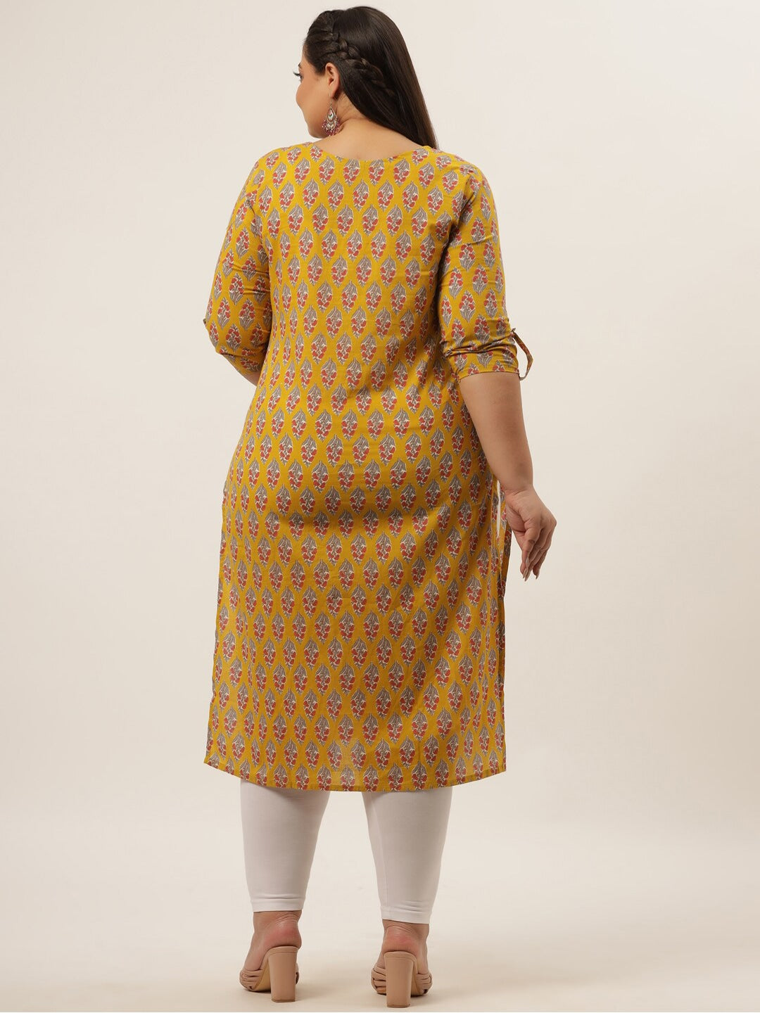 Plus Size Yellow Printed Kurta-Yufta Store-4736KURPYL3XL