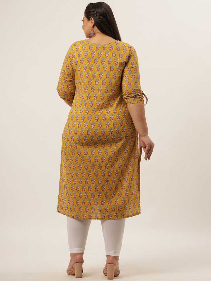 Plus Size Yellow Printed Kurta-Yufta Store-4736KURPYL3XL