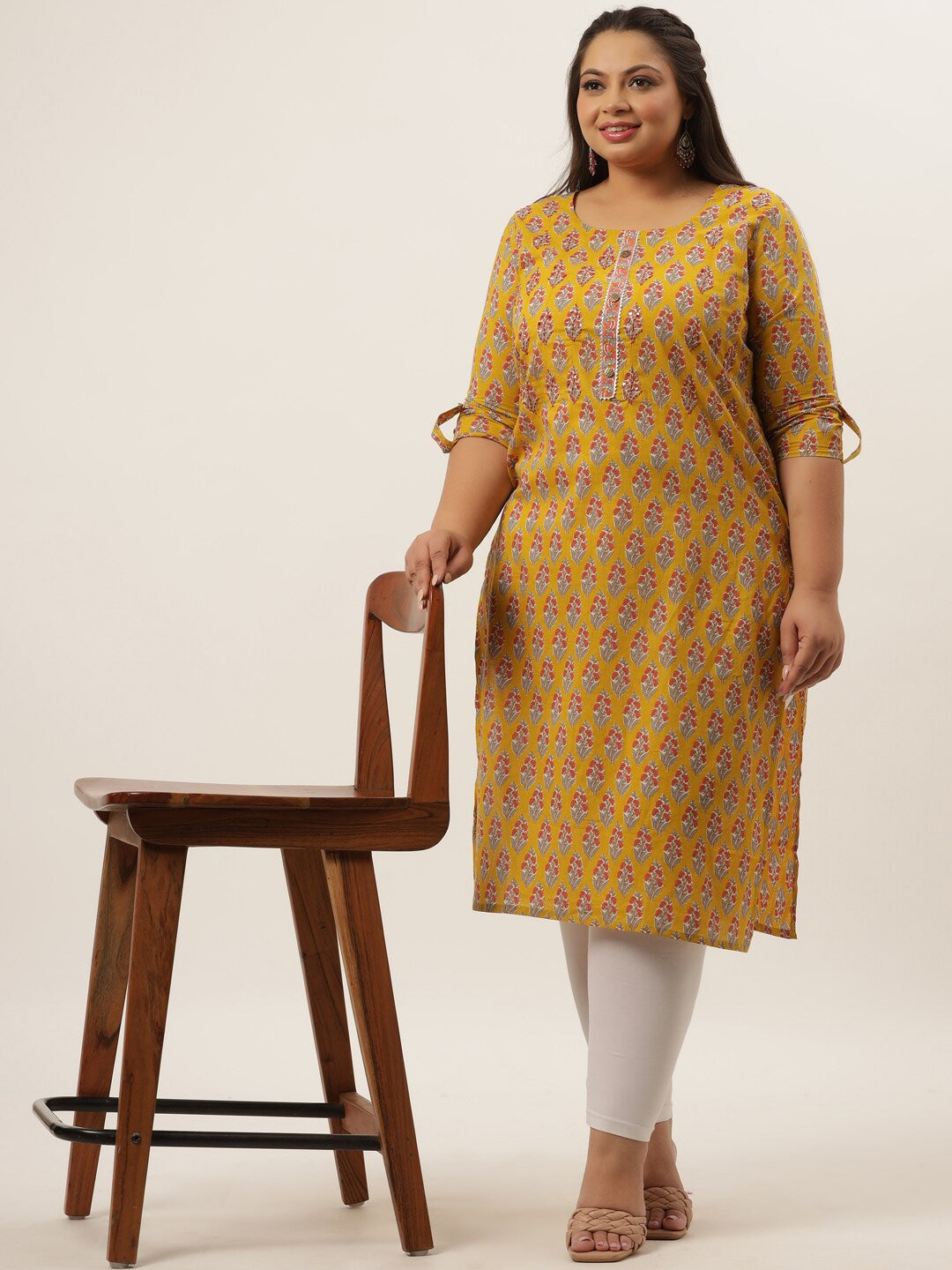 Plus Size Yellow Printed Kurta-Yufta Store-4736KURPYL3XL