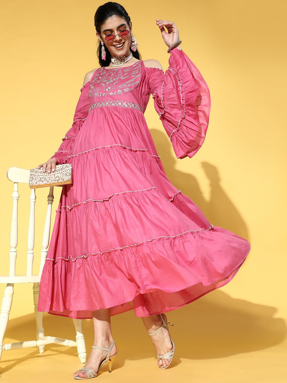 Pretty Pink Ethnic Dress-Yufta Store-9609DRSPKXS