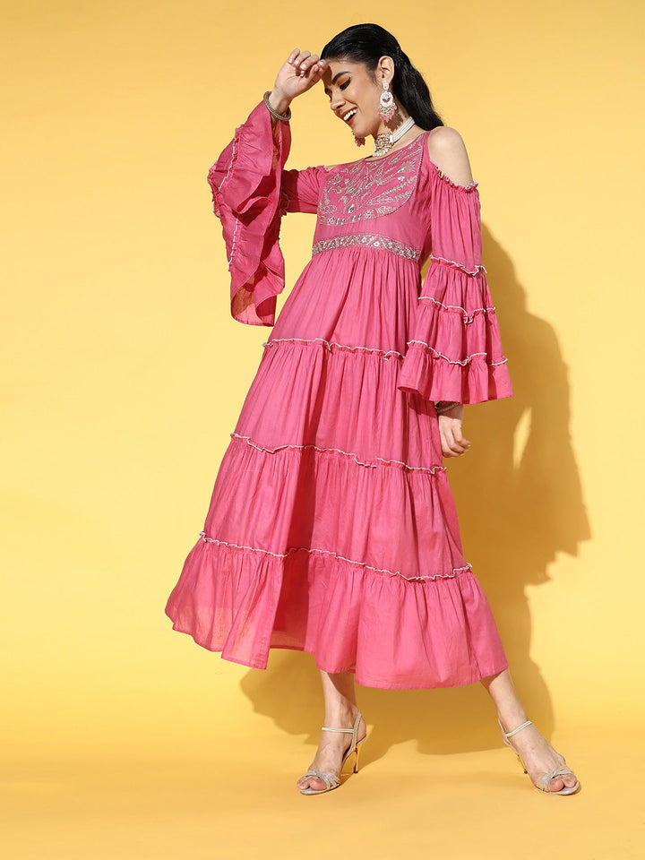 Pretty Pink Ethnic Dress-Yufta Store-9609DRSPKXS