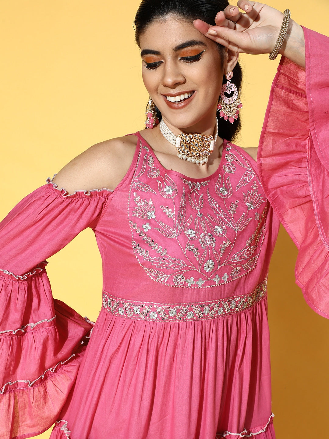 Pretty Pink Ethnic Dress-Yufta Store-9609DRSPKXS