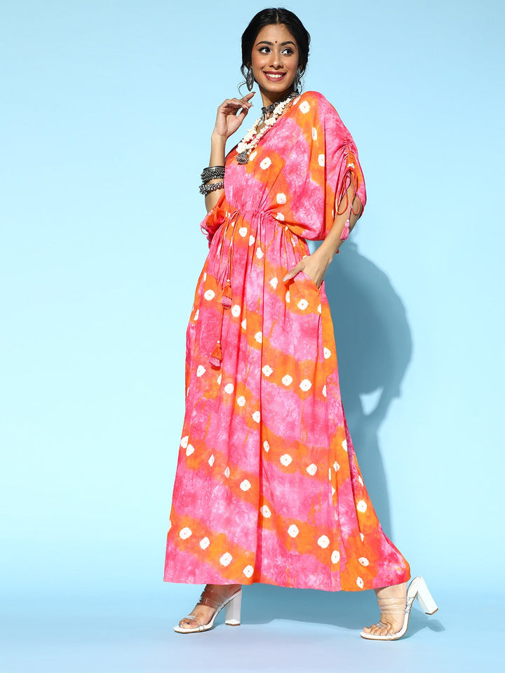 Pretty Pink Tie-Dye Kaftan Kurta-Yufta Store-9587KFTPKS