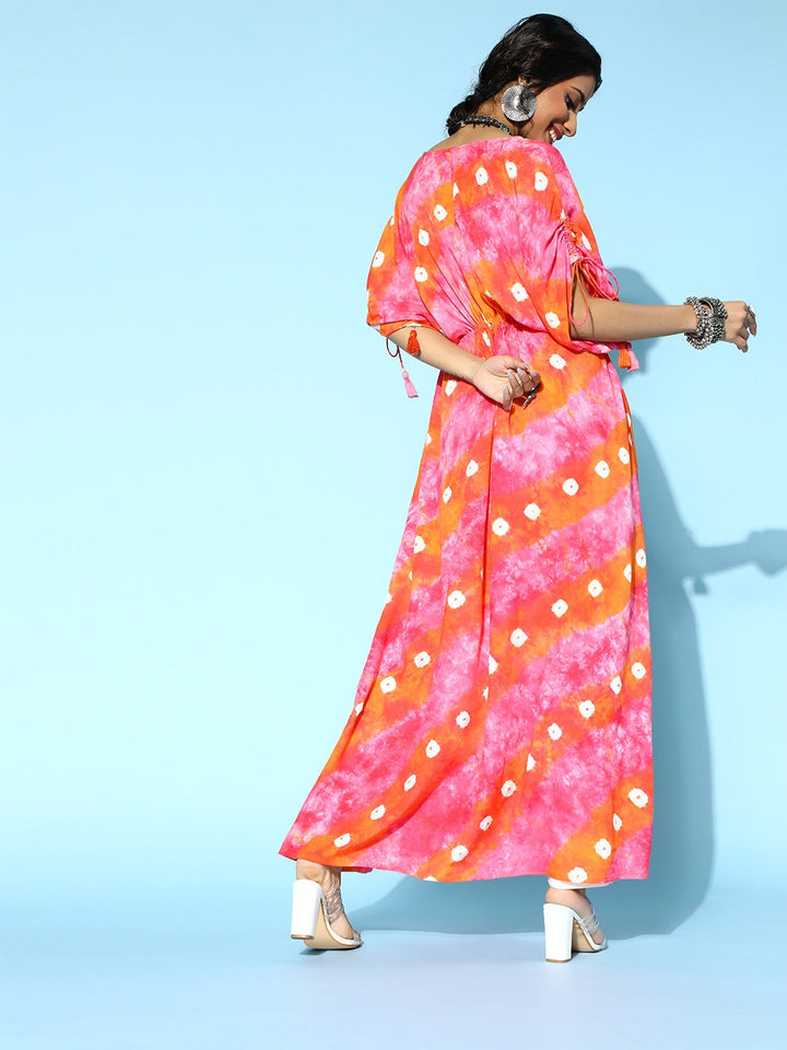 Pretty Pink Tie-Dye Kaftan Kurta-Yufta Store-9587KFTPKS