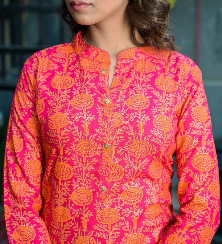 Prink and Orange Printed Kurta Set-Yufta Store-2002SETPKS