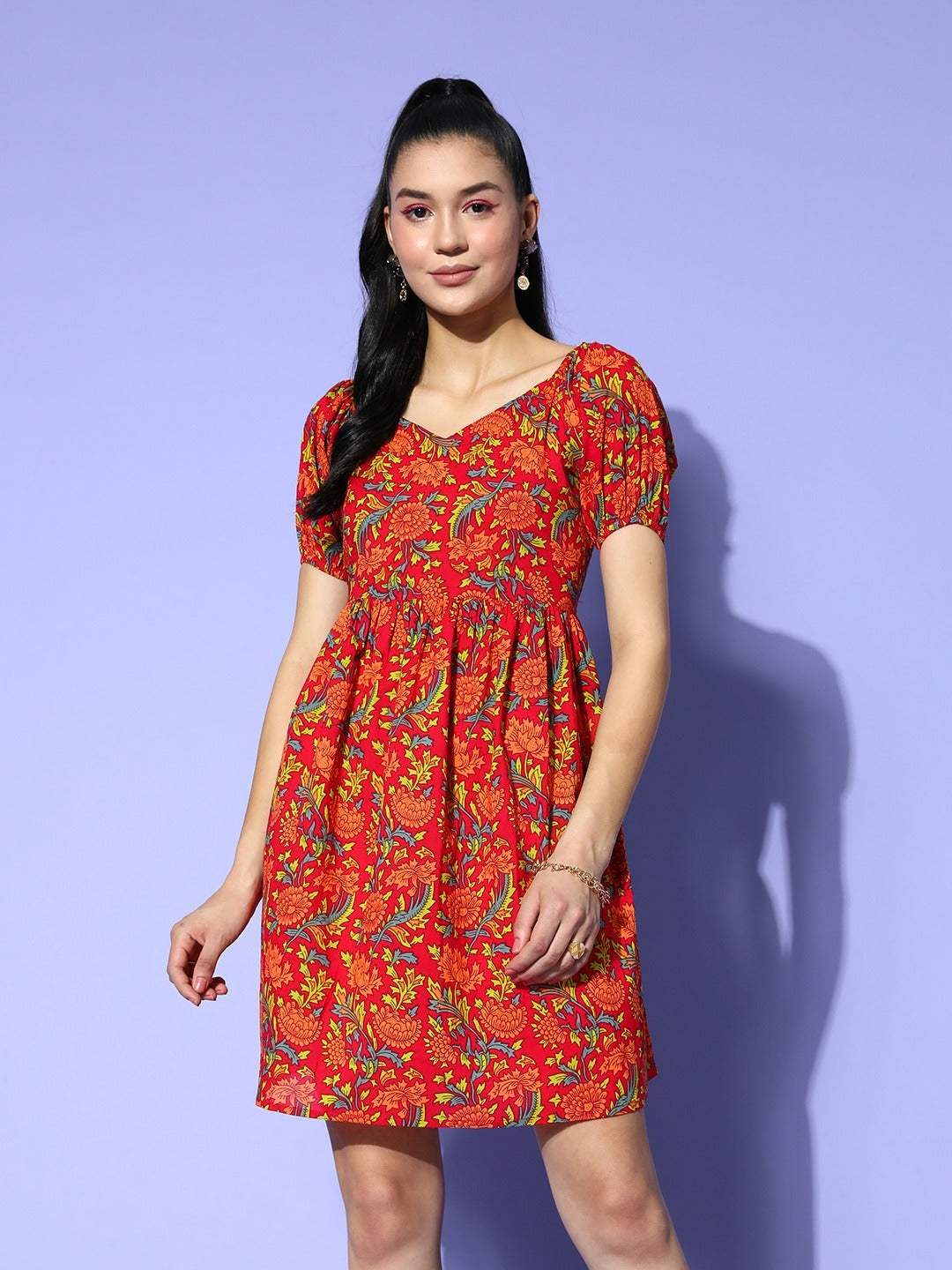 Printed A-Line Dress-Yufta Store-8155DRSRDXS