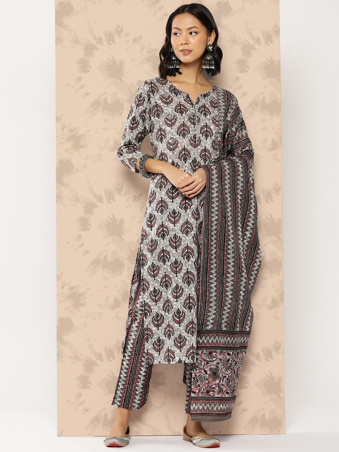 Printed Cotton Kurta Dupatta Set-Yufta Store-1133SKDGYS