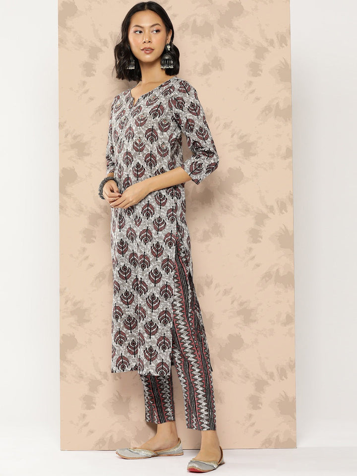 Printed Cotton Kurta Dupatta Set-Yufta Store-1133SKDGYS