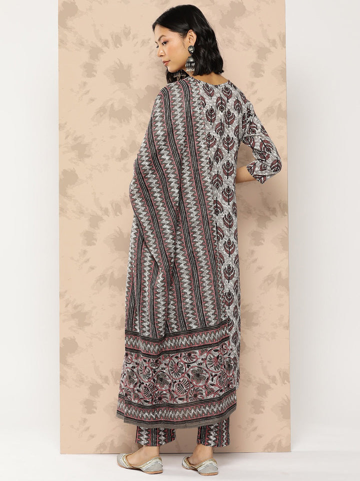 Printed Cotton Kurta Dupatta Set-Yufta Store-1133SKDGYS