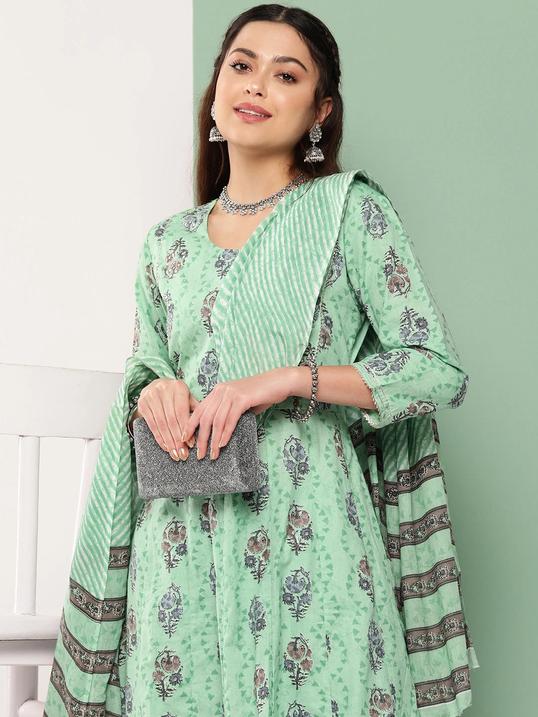 Printed Cotton Kurta Dupatta Set-Yufta Store-1156SKDGRS