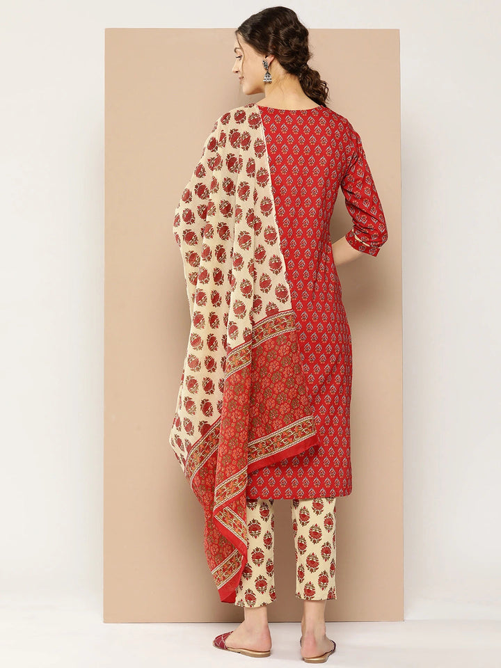 Printed Cotton Kurta Dupatta Set-Yufta Store-1179SKDRDM