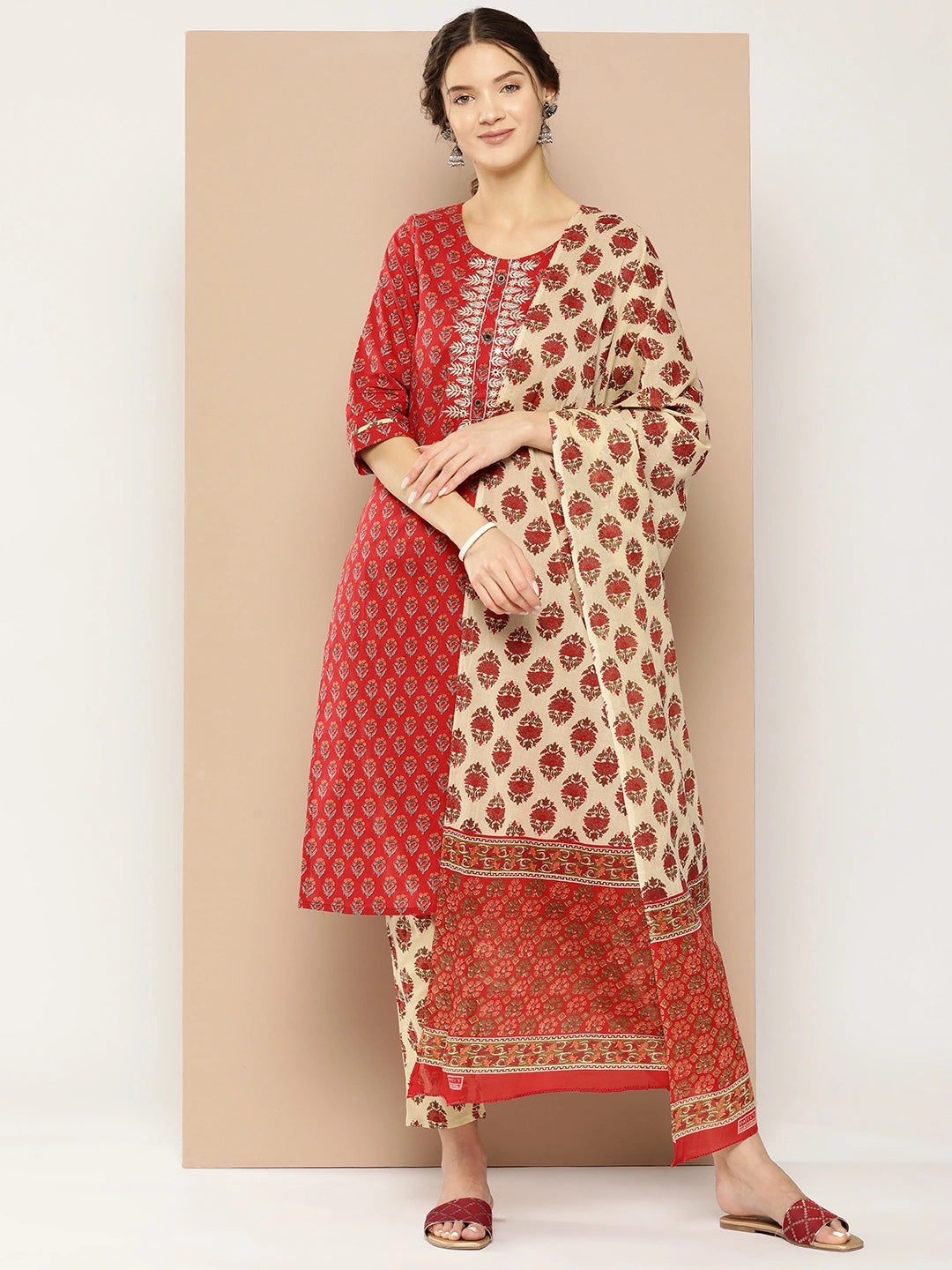 Printed Cotton Kurta Dupatta Set-Yufta Store-1179SKDRDM