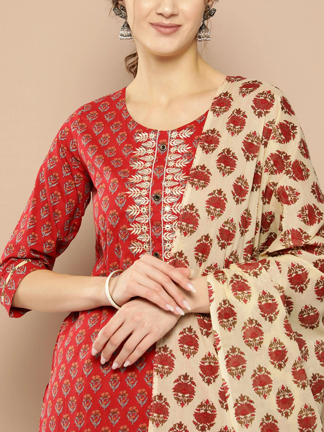 Printed Cotton Kurta Dupatta Set-Yufta Store-1179SKDRDM