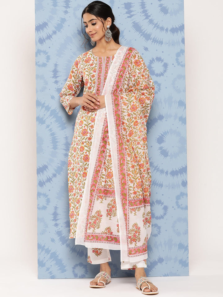 Printed Cotton Kurta Dupatta Set-Yufta Store-1184SKDWHS