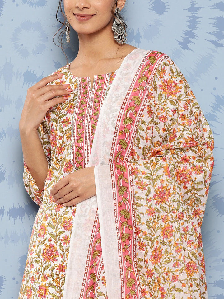 Printed Cotton Kurta Dupatta Set-Yufta Store-1184SKDWHS