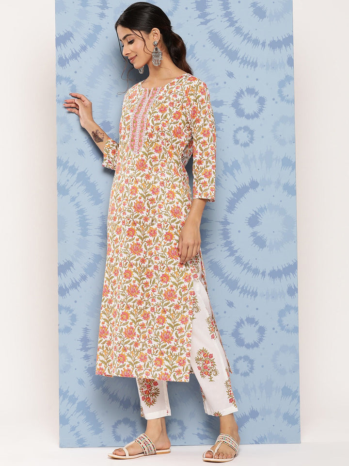 Printed Cotton Kurta Dupatta Set-Yufta Store-1184SKDWHS