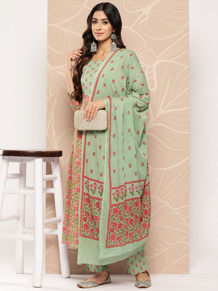 Printed Cotton Kurta Dupatta Set-Yufta Store-1204SKDSGS