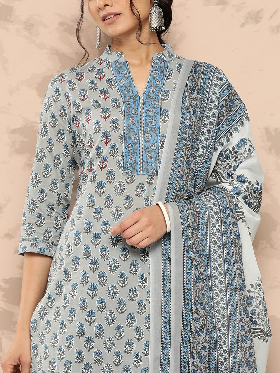 Printed Cotton Kurta Dupatta Set-Yufta Store-1242SKDGYS