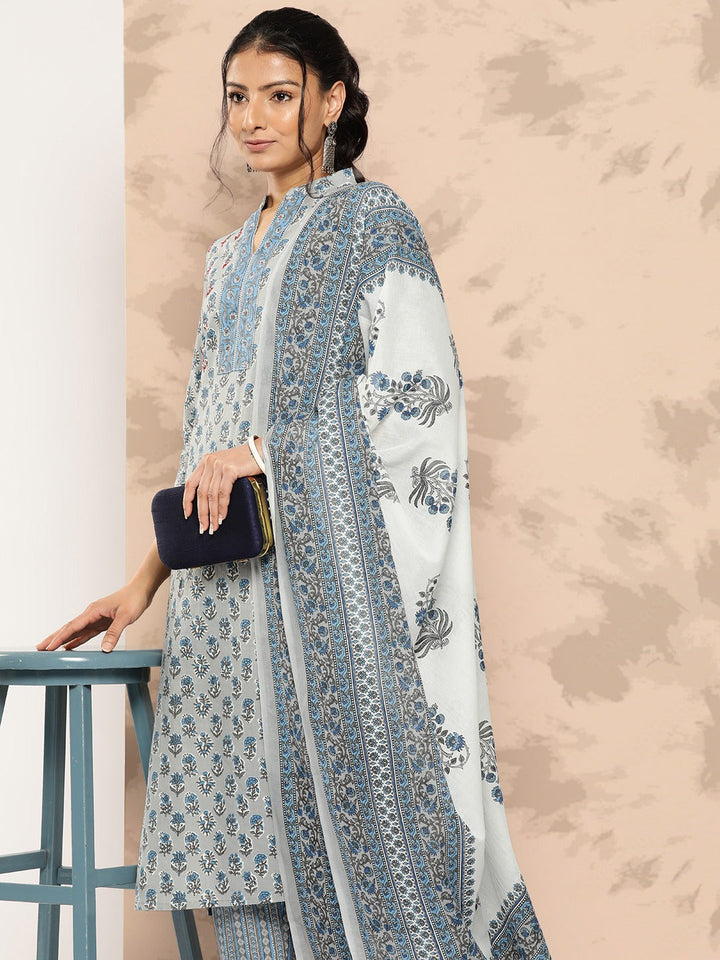 Printed Cotton Kurta Dupatta Set-Yufta Store-1242SKDGYS