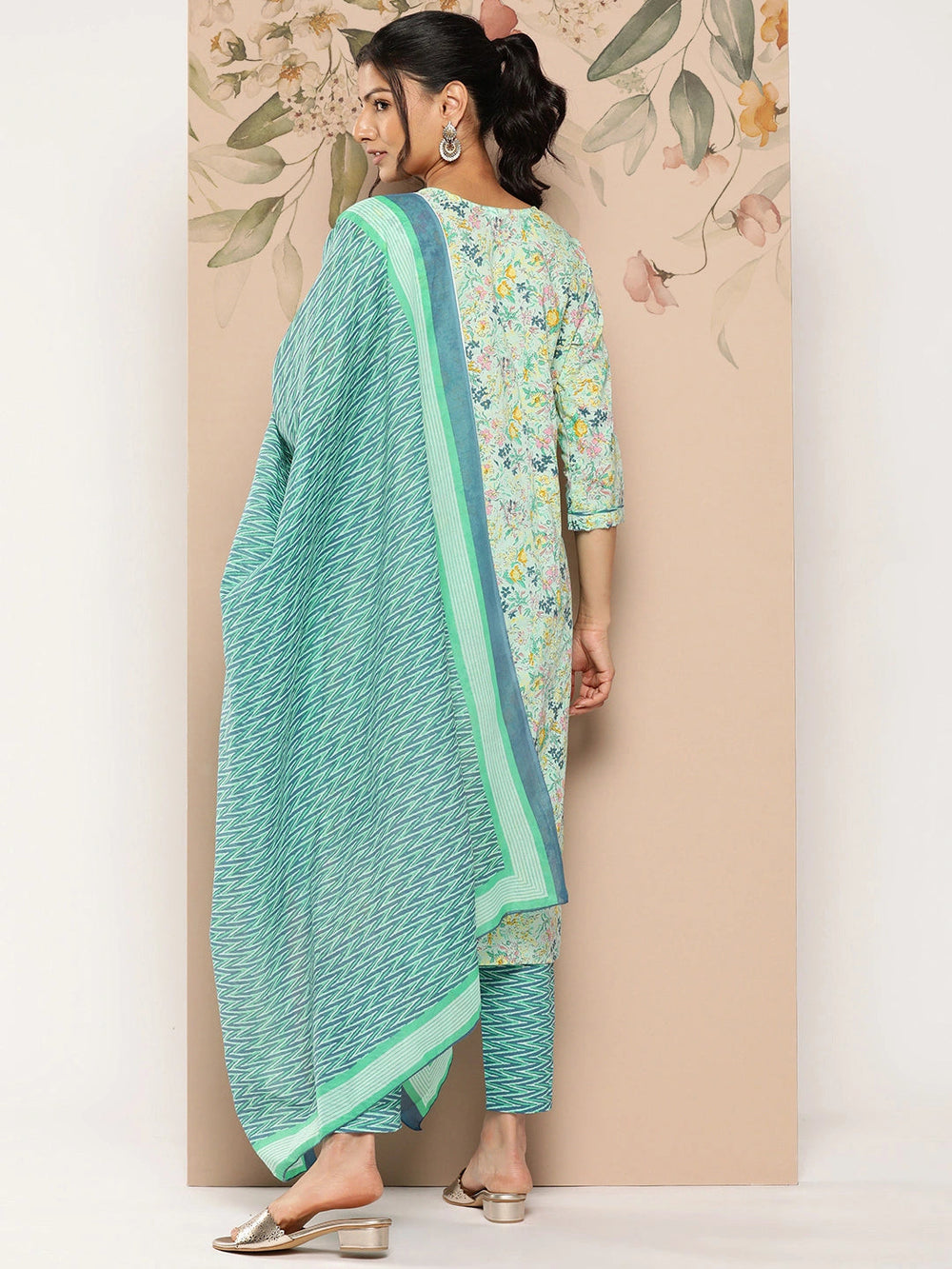 Printed Cotton Kurta Dupatta Set-Yufta Store-1245SKDBLS