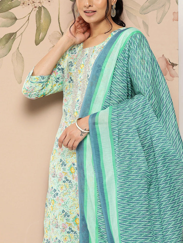 Printed Cotton Kurta Dupatta Set-Yufta Store-1245SKDBLS