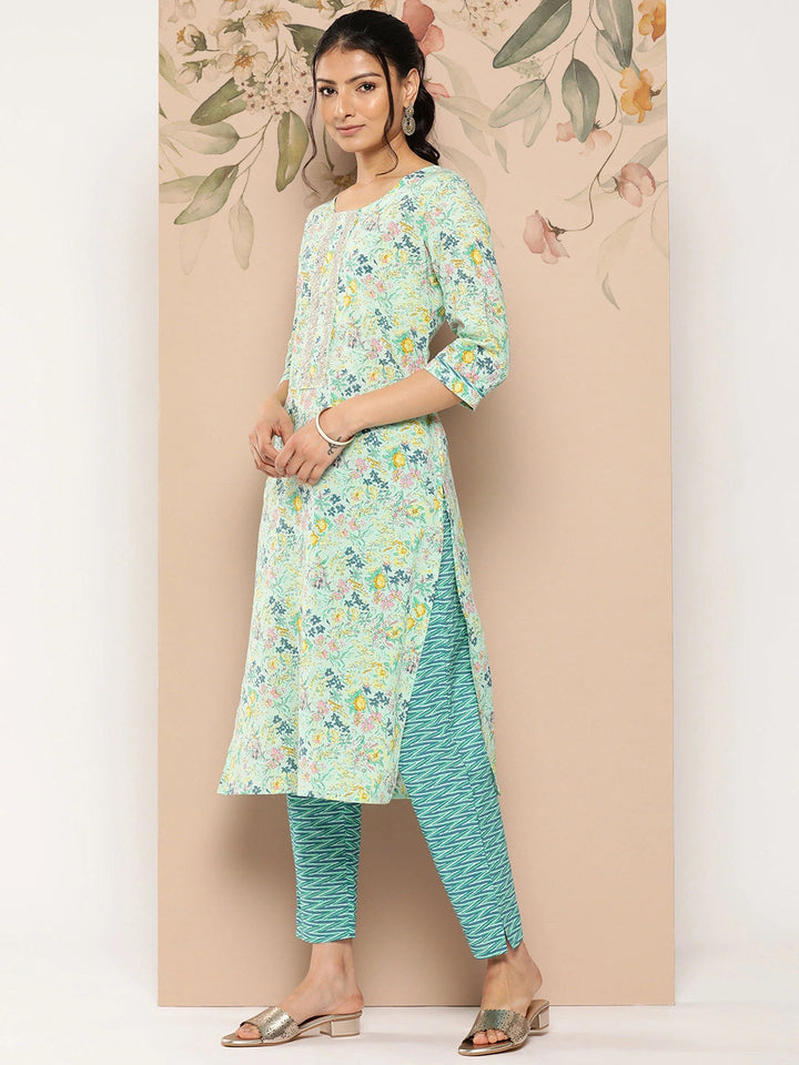 Printed Cotton Kurta Dupatta Set-Yufta Store-1245SKDBLS