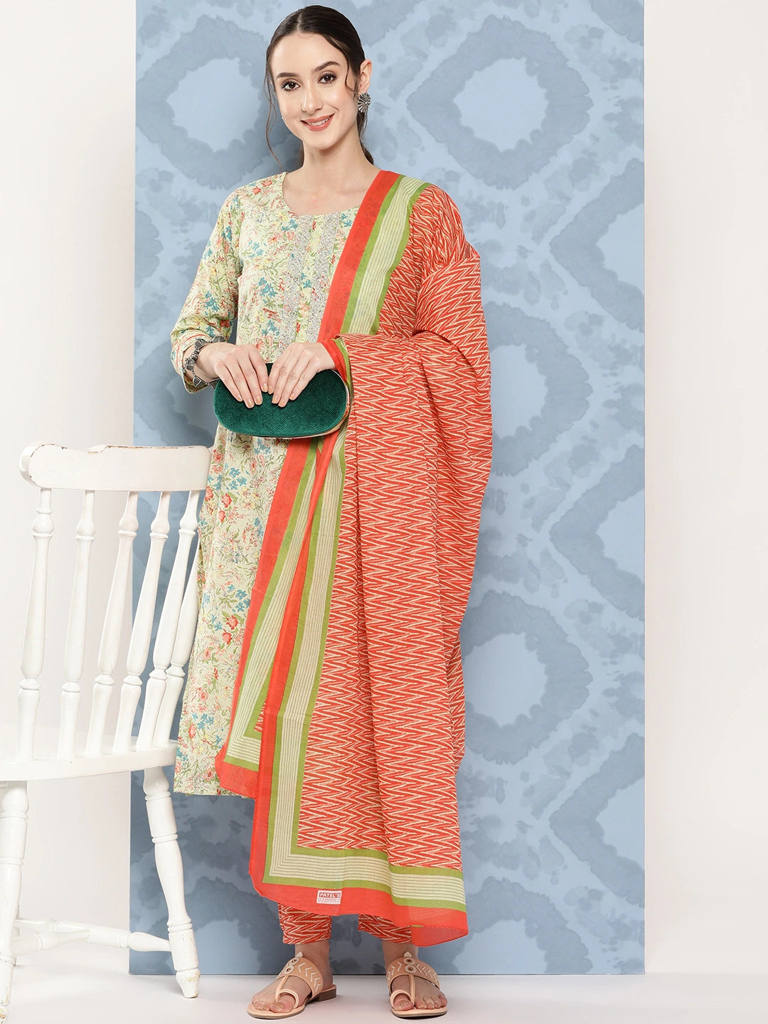 Printed Cotton Kurta Dupatta Set-Yufta Store-1246SKDORS