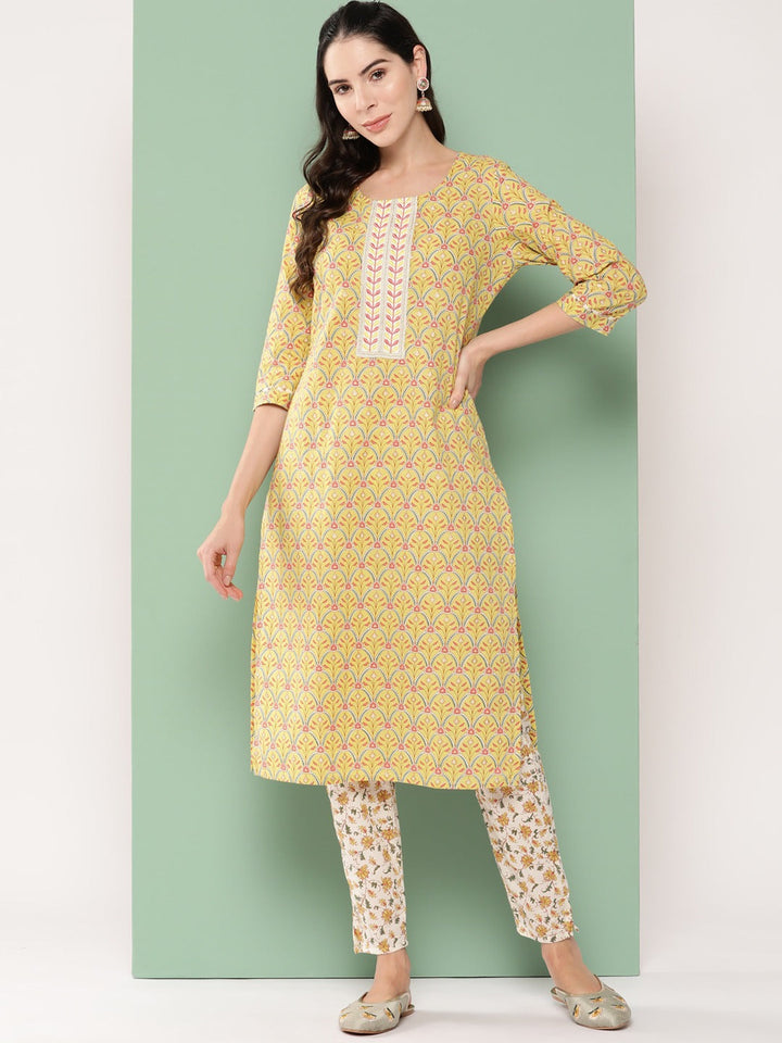 Printed Cotton Kurta Set-Yufta Store-1172SETYLM