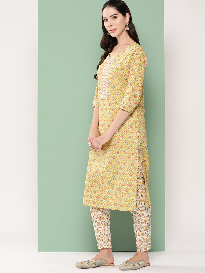 Printed Cotton Kurta Set-Yufta Store-1172SETYLM