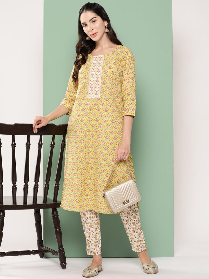 Printed Cotton Kurta Set-Yufta Store-1172SETYLM