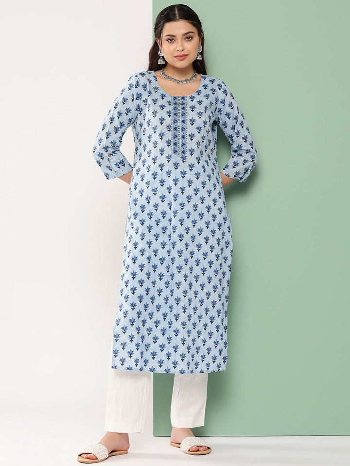 Printed Cotton Kurta-Yufta Store-1169KURBLM