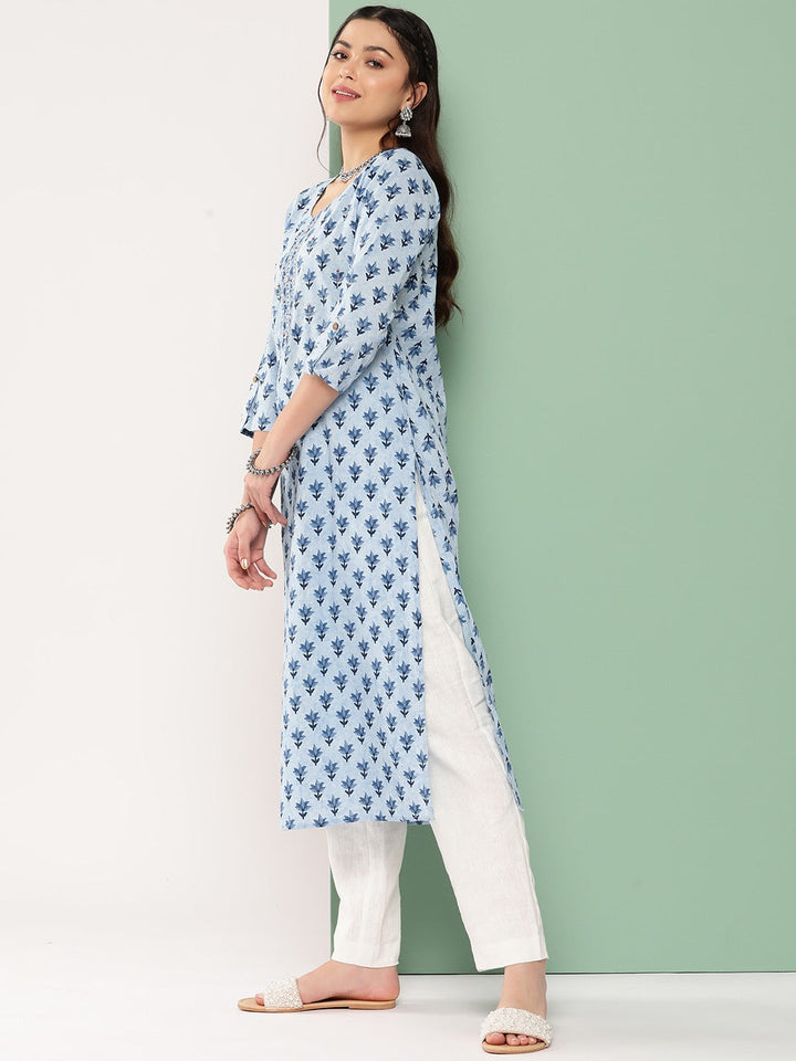 Printed Cotton Kurta-Yufta Store-1169KURBLM