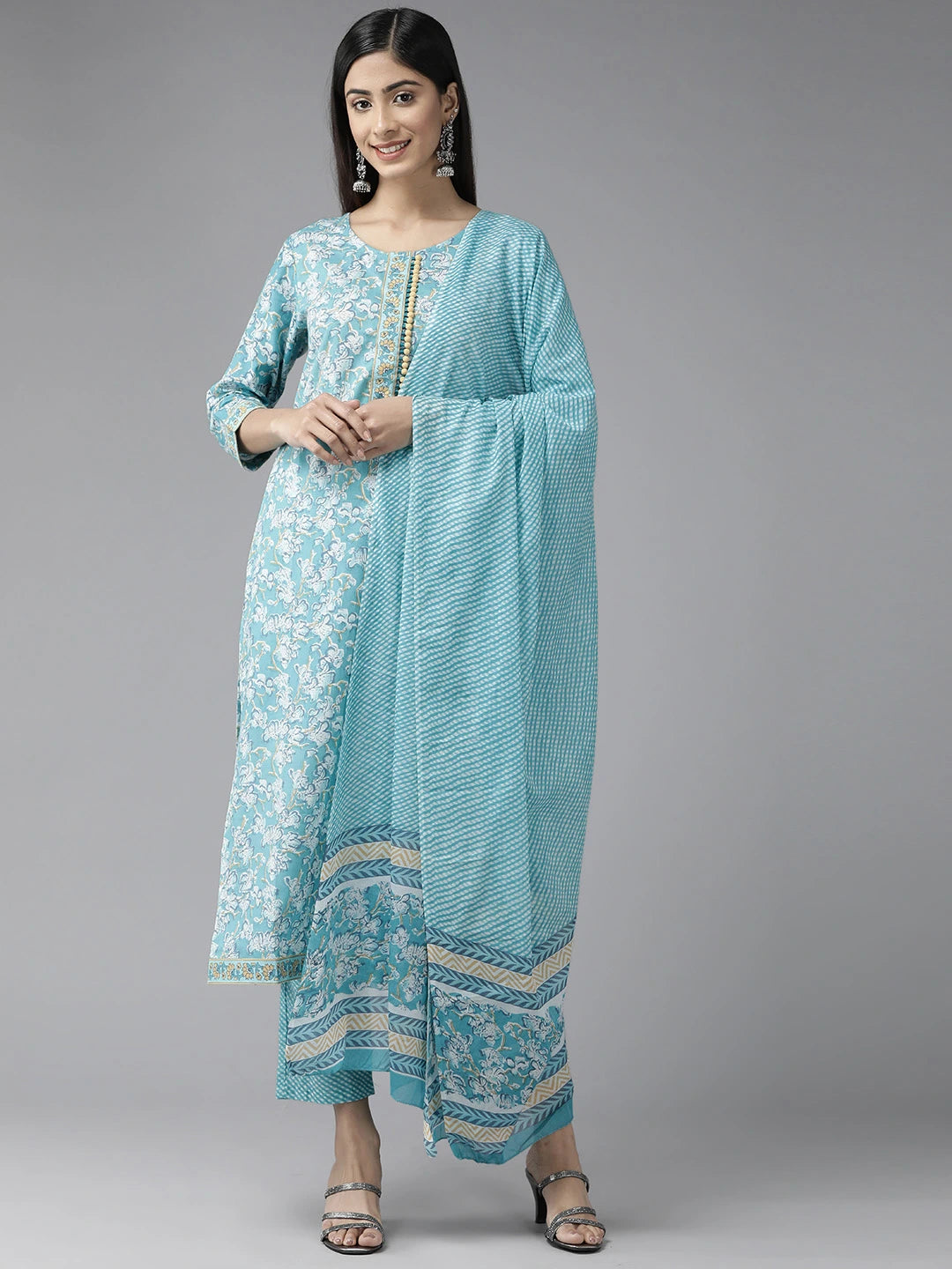 Printed Dupatta Set-Yufta Store-1123SKDSBS