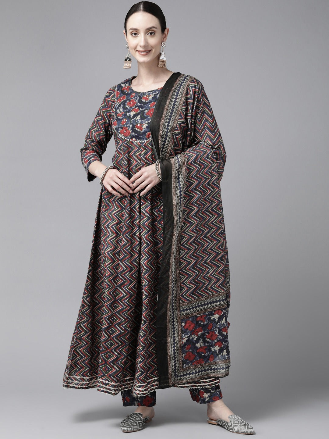 Printed Dupatta Set-Yufta Store-9781SKDBLS