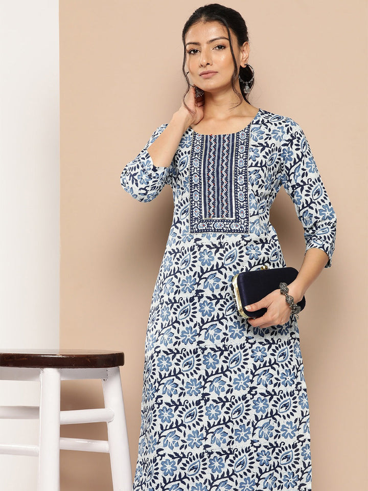 Printed Gotta Patti Cotton Kurta Set-Yufta Store-1173SETBLM