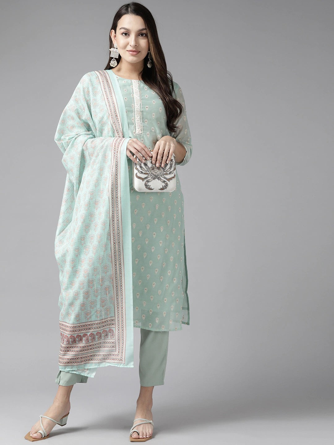 Printed Gotta Patti Dupatta Set-Yufta Store-9833SKDSGS