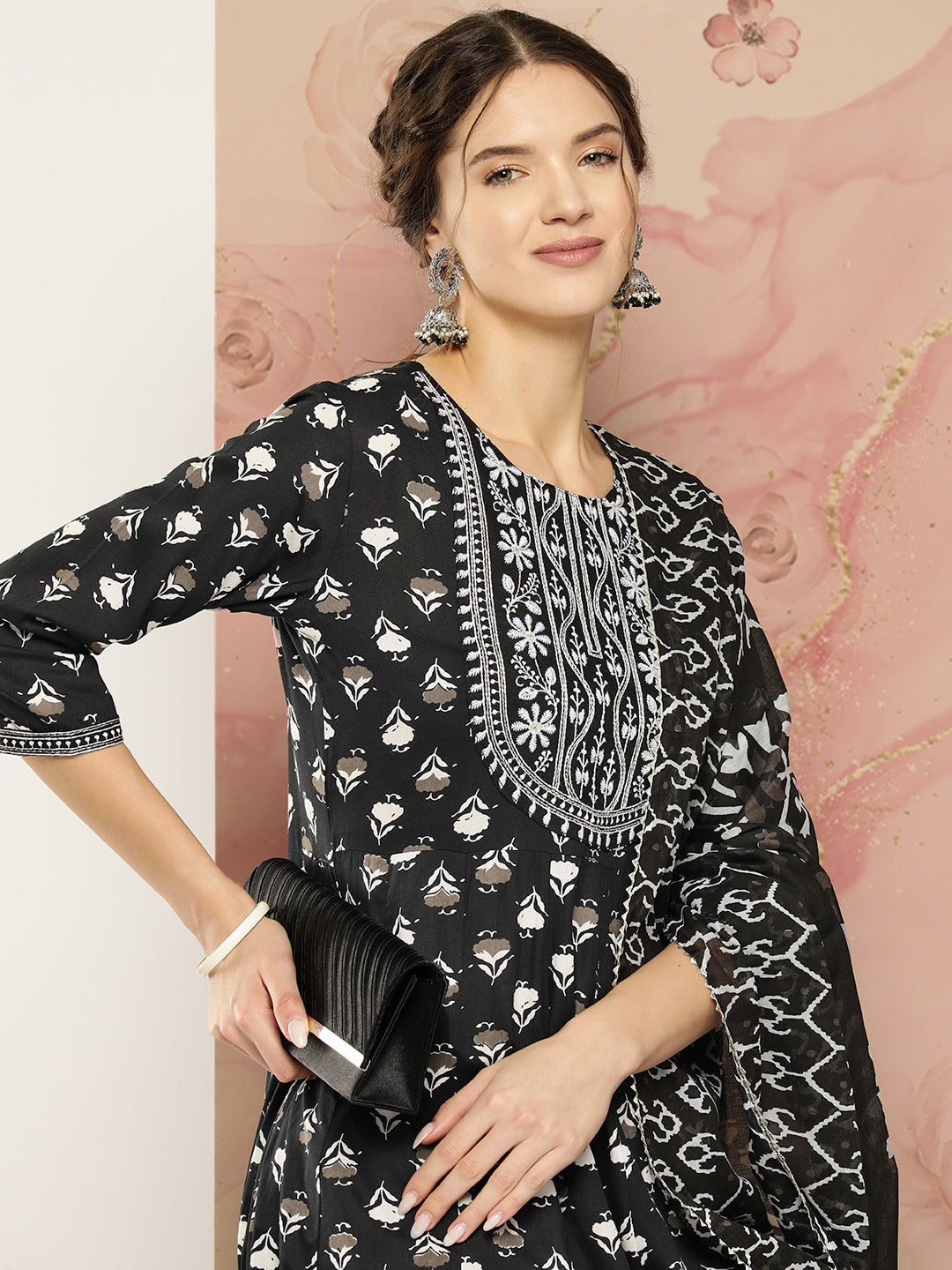 Printed Kurta Dupatta Set-Yufta Store-1198SKDBKS