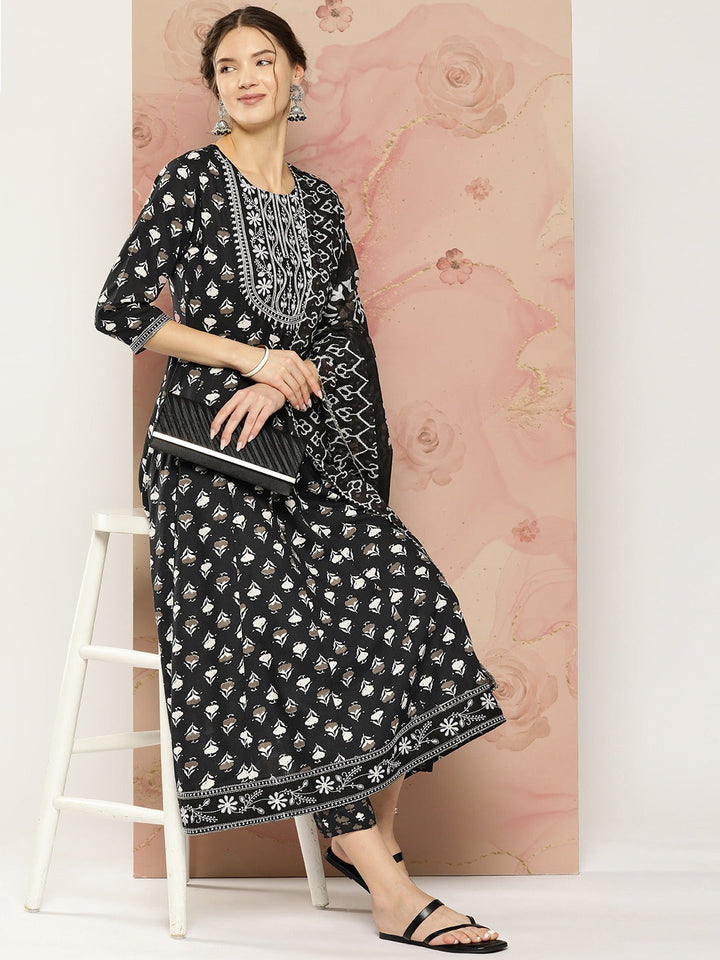 Printed Kurta Dupatta Set-Yufta Store-1198SKDBKS